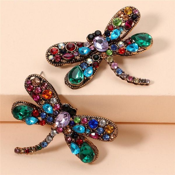 

brand vintage rhinestone earring dragonfly drop earrings for women statement crystal jewelry gift brincos dangle & chandelier, Silver