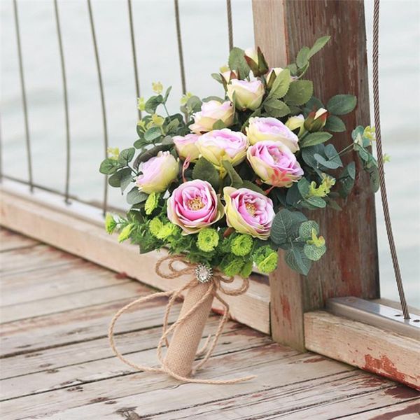 

decorative flowers & wreaths eleganet rose eucalyptus wedding bouquet waterfall bride bridesmaid holding flower white artificial ramo de nov