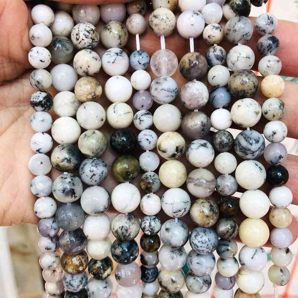 

natural muliti dendritic opal 6mm 8mm 10mm round gem stone loose beads for jewelry making,1 of 15"strand, Black