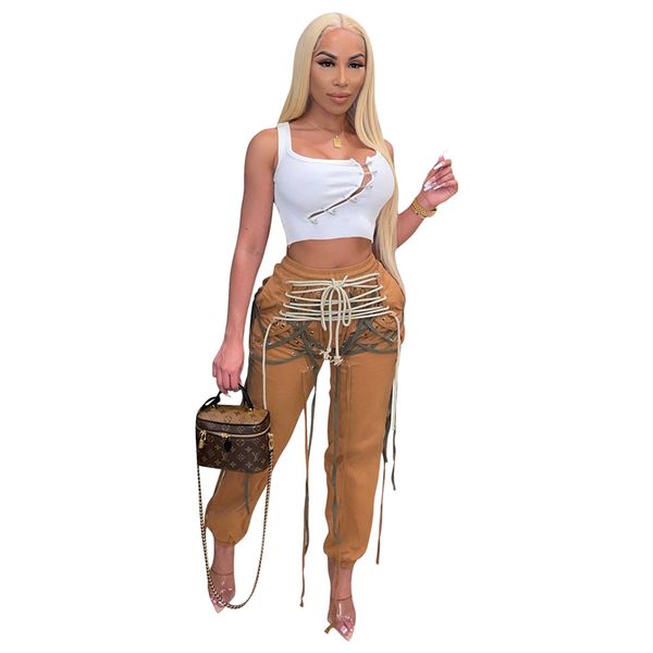 

woman eyelet bandage solid jeans fashion trend high waist washed stretch denim trousers designer female drawstring casual slim jean pants, Blue