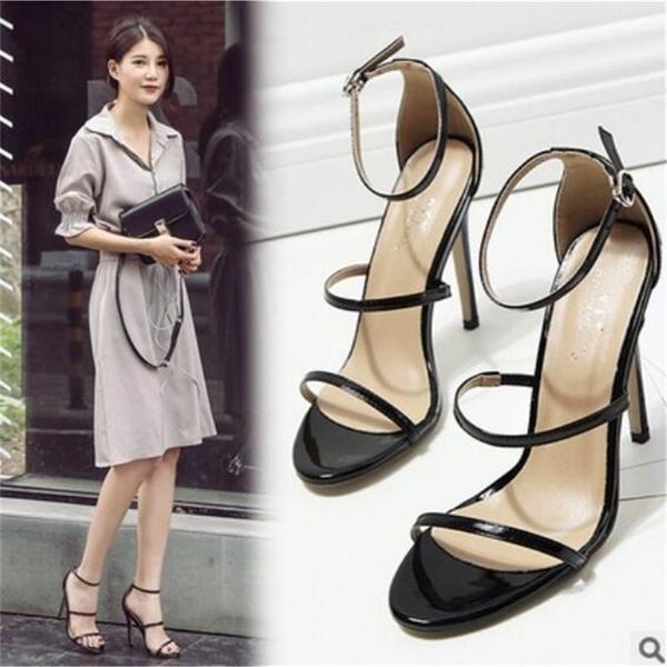 

sandals 2021 star same style women's shoes hollow summer ladies 10cm heels 4-8 9, Black