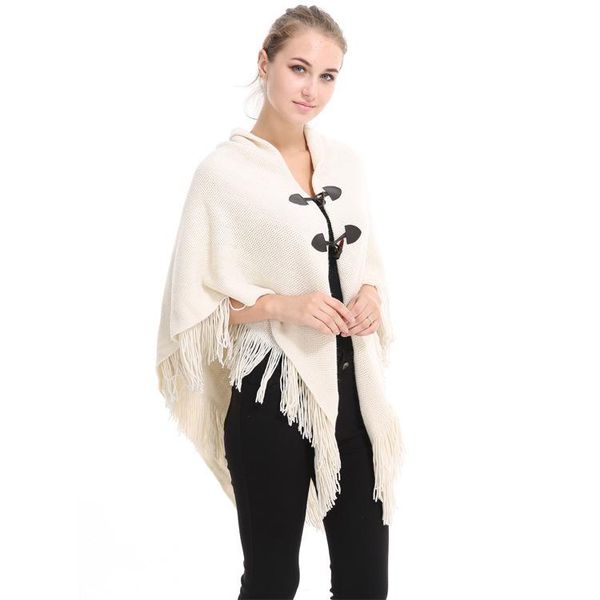 

scarves fashion women poncho tassel woman horn buttons shawls scarf female loose ponchos wrap wool cape, Blue;gray