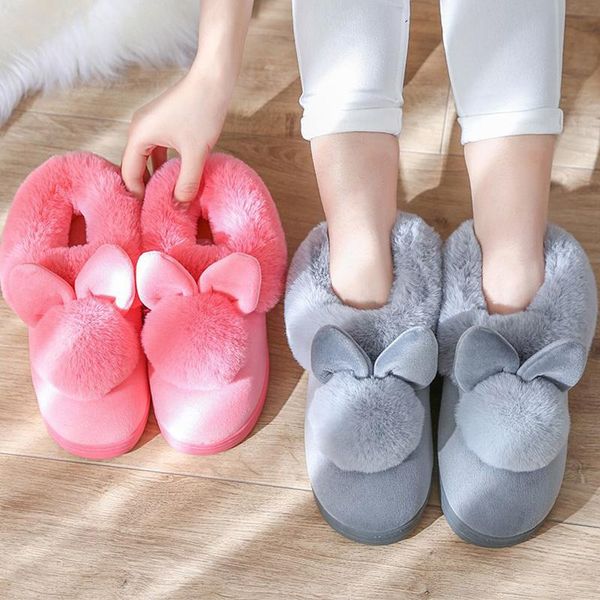 

slippers home short plush shoes woman winter warm indoor corduroy flat with fuzzy faux fur zapatos mujer, Black