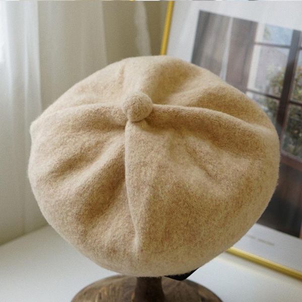 

beanies japanese elegant painter hat -quality fashion imported yarn pleated three-dimensional dome 100% wool beret