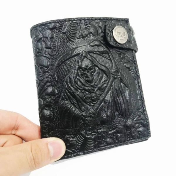 

wallets vintage embossed leather men wallet boys rock pink devil short purse biker snap hasp clutch card holder, Red;black