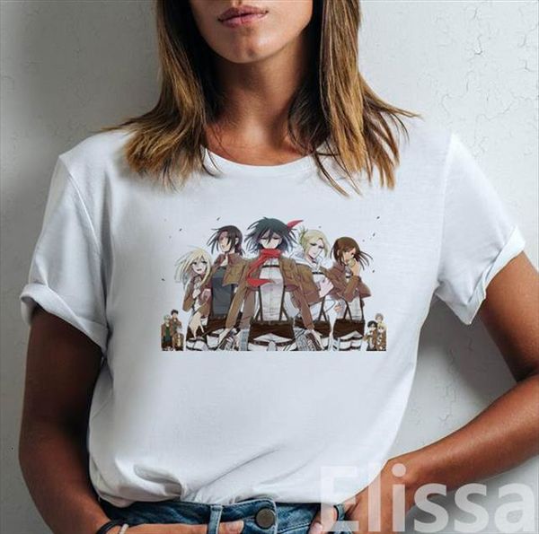 

japanese anime shingeki no mens t shirts kyojin attack on titan short sleeve female harajuku aesthetic clothing, White;black