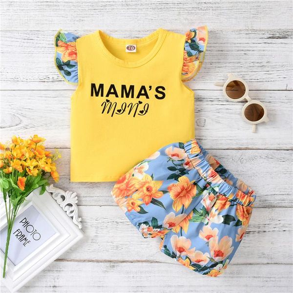 

clothing sets baby girls clothes set 2pcs, sleeveless o-neck t-shirt with ruffles + floral print short pants for summer, White