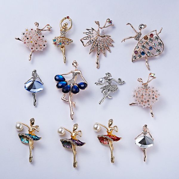 

elegant ballet dancing girl shining rhinestone crystal brooches for women lapel pins dress clothing accessories female jewelrydio chan conta, Gray