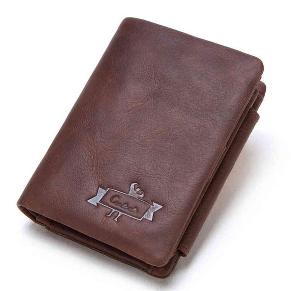 Nxy Portafoglio Contact s Vera Pelle Crazy Horse da uomo Vintage Trifold Zip Portamonete Portamonete in pelle di vacchetta per uomo 0214