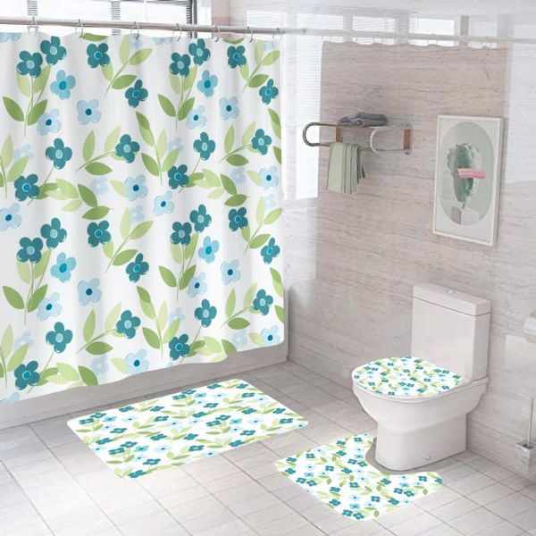 

shower curtains floral waterproof white curtain with hooks toilet lid cover bath mat set anti-slip bathroom carpet rug home decor vorhang