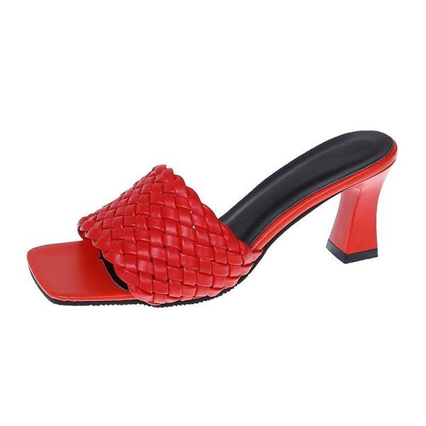 

woman mules ladies party slides women fashion plaid pumps women's slippers female outdoor high heels pu leather plus size 35-44, Black