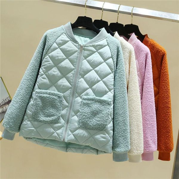 

women's jackets 2021 winter short loose female outerwear slim cotton coat oversized lamb wool patchwork cotton-padded jacket, Black;brown