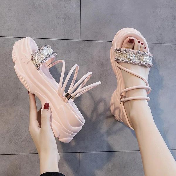 

slippers shoes woman female med glitter slides platform fashion sneaker flat jelly luxury soft summer scandals basic cr 980m, Black