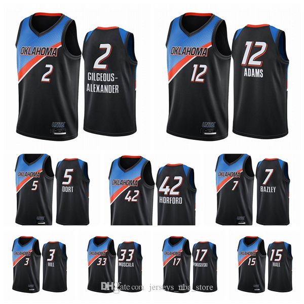 

oklahoma city thundere men steven adams shai gilgeous-alexander 2020-21 black city basketball jersey new uniform, Black;red