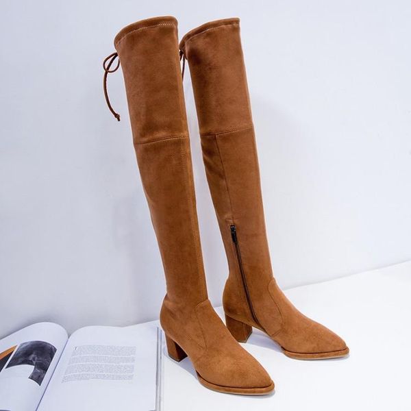 

boots mljuese 2021 women over the knee kid suede winter brown color zippers short plush high heels, Black