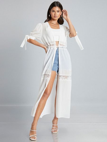 

knot sleeve tie front kimono 3974#, White;black