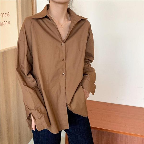 

women's blouses & shirts hzirip chic brief loose retro casual all match stylish office lady vintage oversize high street outwear cloth, White
