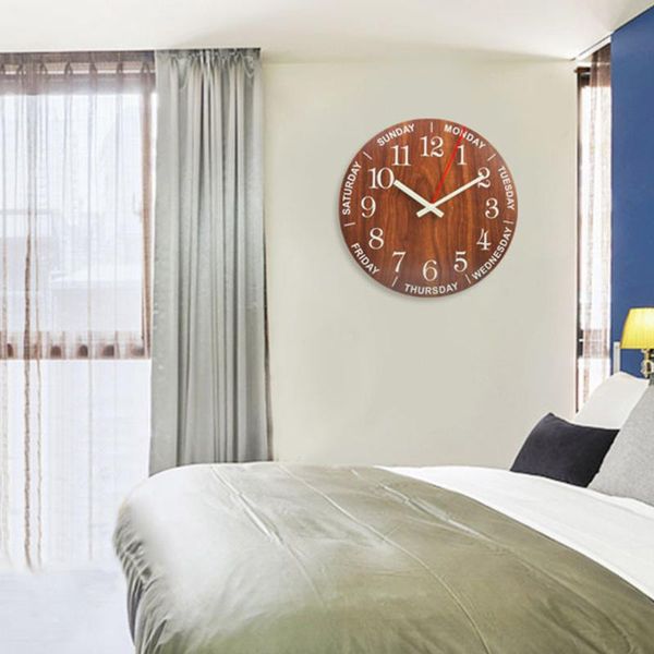 

wall clocks 585yh home decor modern design retro style wooden ornaments hanging clock round face luminous weekdays night light analog
