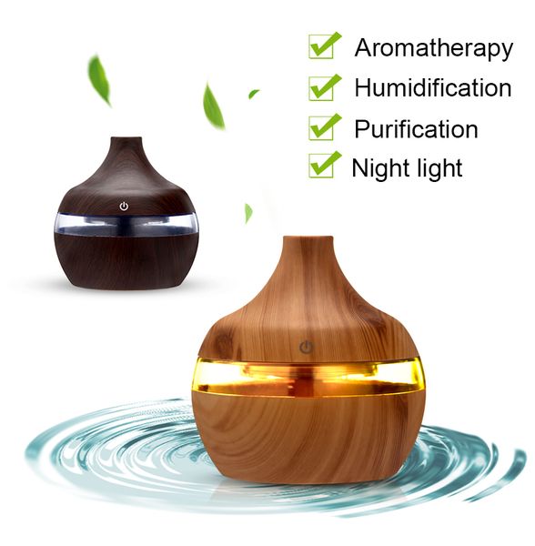 

300ml aroma essential oil diffuser ultrasonic cool mist humidifier air purifier 7 color change led night light wood grain for office home ca
