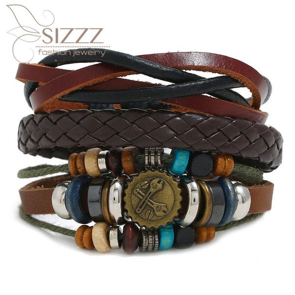 

charm bracelets sizzz 2021 fashion personality trend retro hand-woven diy leather bracelet&bangles for women/men, Golden;silver