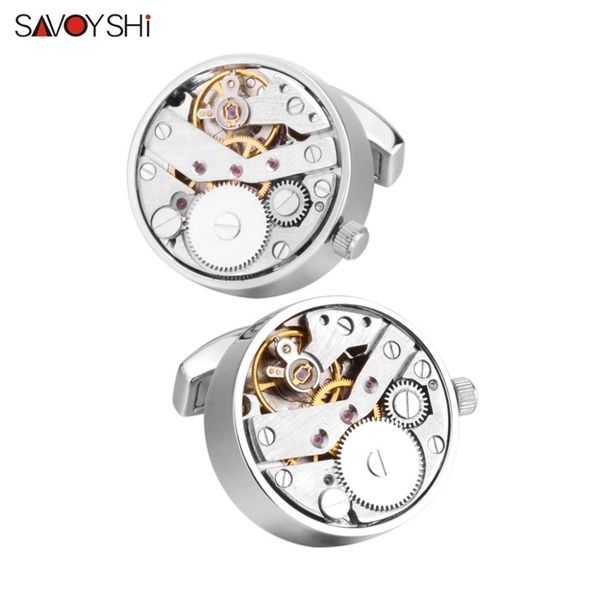 

savoyshi mechanical watch movement cufflinks for mens shirt cuff functional watch mechanism cuff links designer brand jewelry 201109, Silver