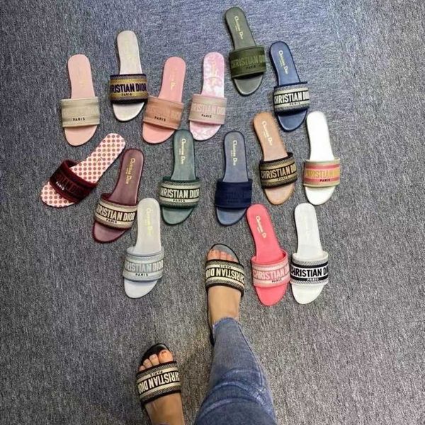 

sandals slippersslippers 2021 new spring and summer leather letter slippers women's embroidery outside wear ins super net red thick hee, Black
