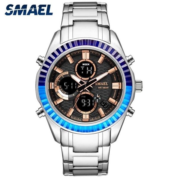 

wristwatches smael sports fashion casual men's watch luminous hands digital dual display stainless steel bracelet automatic date update, Slivery;brown