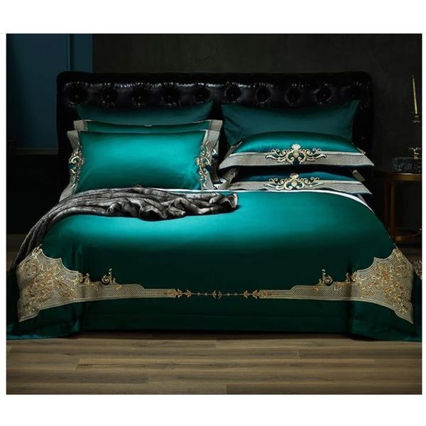 Lusso 1000TC cotone egiziano set di biancheria da letto reale Europa Premium Chic ricamo copripiumino lenzuolo US Queen King size 210721