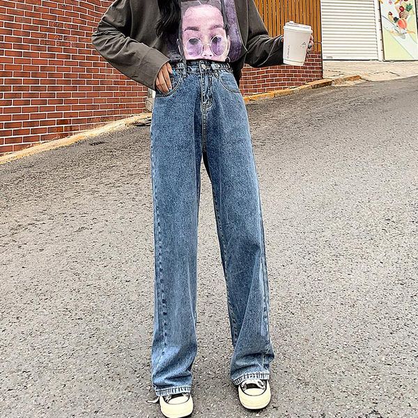 

women's jeans summer straight women high waist wide leg denim pants baggy slouchy korean blue mom all-match long trousers 2021Â