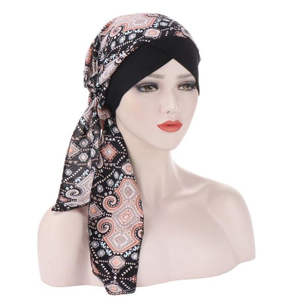 

trendy muslim turban floral print soft headscarf round sleep hat knotted night cap bonnet women hair protect cover beanie/skull caps, Blue;gray