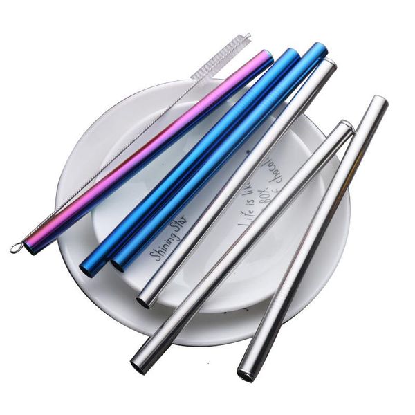 

drinking straws 5pcs 12mm 304 stainless steel colorful reusable metal straw with cleaner brush for pearl tea milk coffee drink