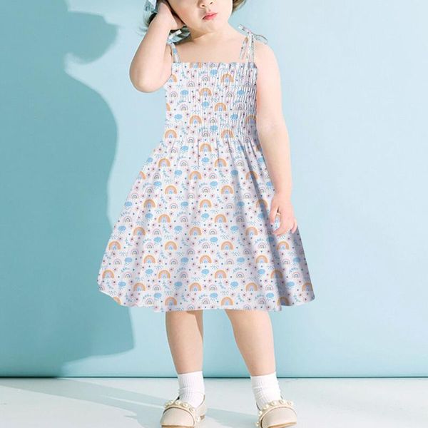 

summer toddler kids baby girls rainbow print multicolor slip dress clothes sleeveless a-line backless beach dresses a13 girl's, Red;yellow