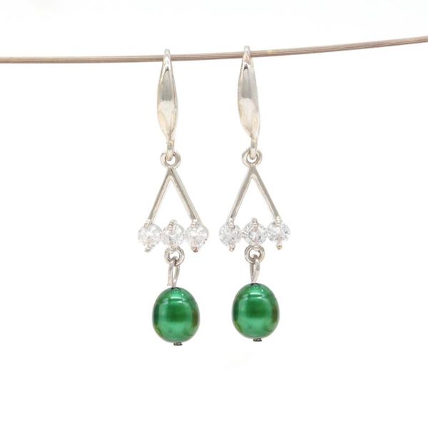 

dangle & chandelier fashion stainless steel triangle rhinestone rice pearl earrings 10 colors oval drop gift pe001, Silver