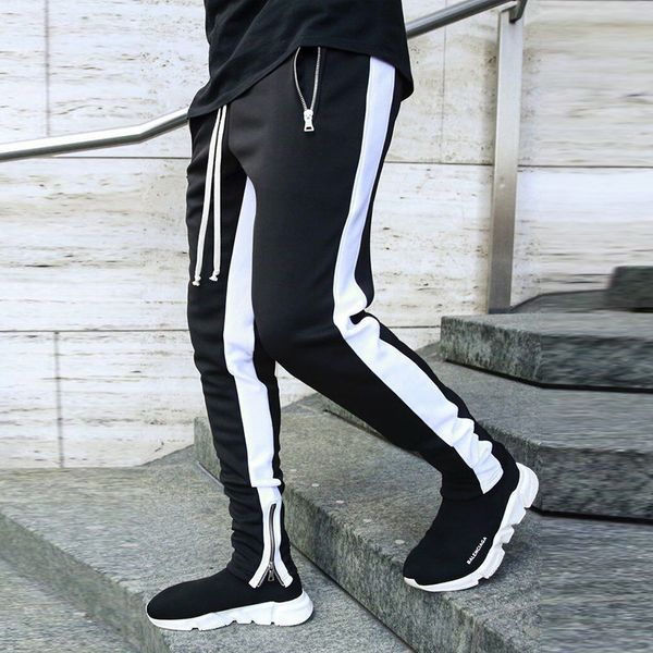 

men's pants 2021 muscle boys fitness ankle zipper cotton summer leisure sports running, Black