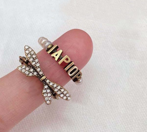 

fashion gold letter ring combined rings cluster rings for lady women party wedding lovers gift engagement jewelry with box hb0430, Golden;silver