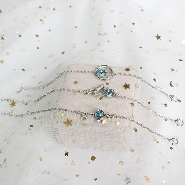 

link, chain blue zircon inlaid bracelet korean star dream girl heart meteor couple jewelry, Black