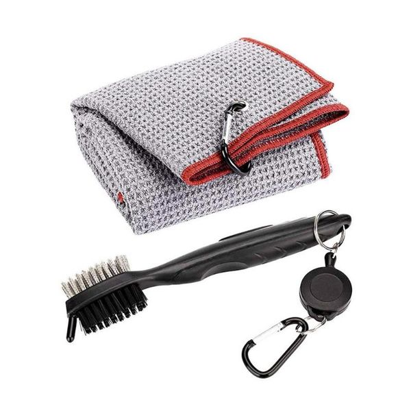 

microfiber tri-fold golf towel brush tool cleaning kit with clip training aids