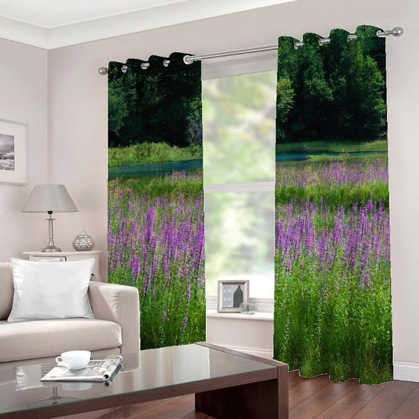 

curtain & drapes pastoral beautiful purple flowers po large window for living room full blackout home decor 2 panels with hooks
