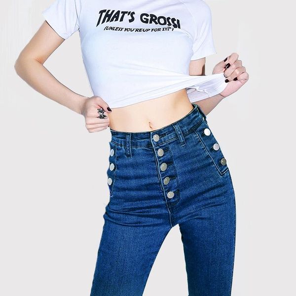 

women's jeans 2021 womens high waist stretchy elastic slim denim long pencil pants plus size woman female feminina bottoms, Blue
