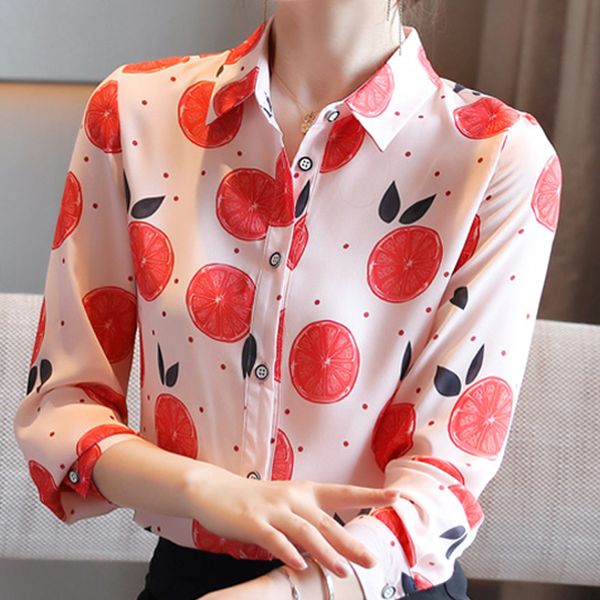 

long sleeve print chiffon blouse shirt blusas mujer de moda blouse women turn down collar office blouse women blouses d449 210426, White