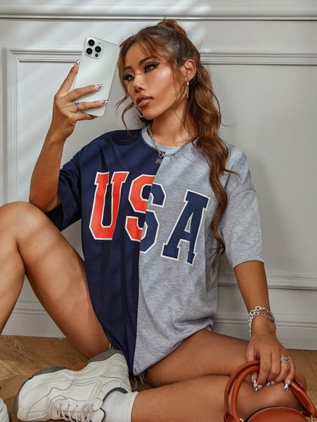 

colorblock letter graphic drop shoulder tee v2dn#, White