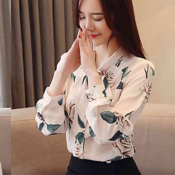

arrival korea fashion women chiffon shirts plus size bow lacing print long sleeve blouse office slim shirt lady d371 210512, White