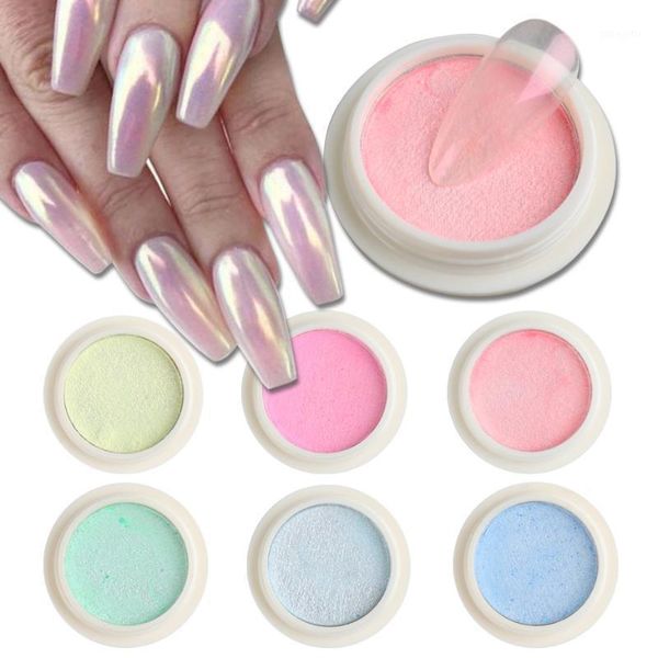 

6box aurora nail art chrome pigment compressed solid chameleon mermaid powders paint for manicures nails accessories bess01-06-11, Silver;gold