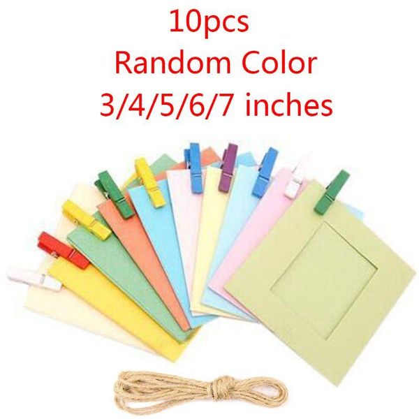 

10pcs paper picture frames with clips rope 3/4/5/6/7 inch wall po frame diy e8bd