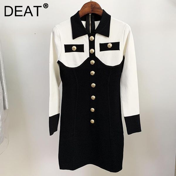 

casual dresses deat 2021 women fashion black and white patchwork lapel long sleeve knitting pockets high waist dress fit autumn 7e6289, Black;gray