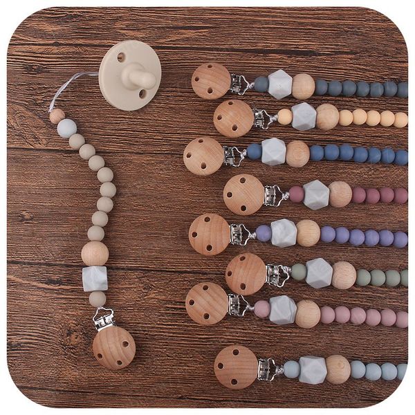

baby pacifier clips infant beech natural wooden silicone pacifiers holders newborn teeth practice toy
