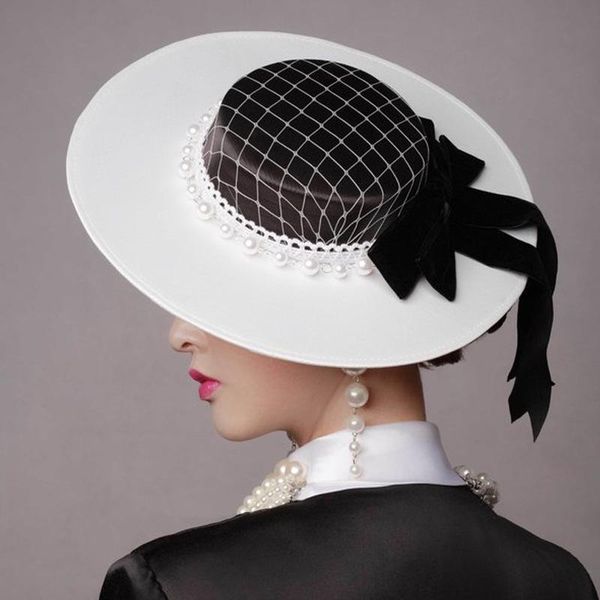 

headpieces wedding hats pearls bow ribbon vintage ridal white black fascinator for elegant accessorie birdcage veil 2021, Silver
