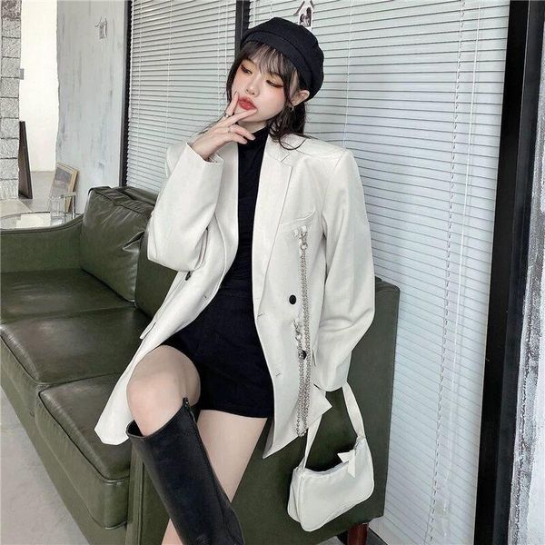 

women's suits & blazers women office ladies solid double breasted ulzzang notched ins all-match streetwear harajuku fashion simple pock, White;black