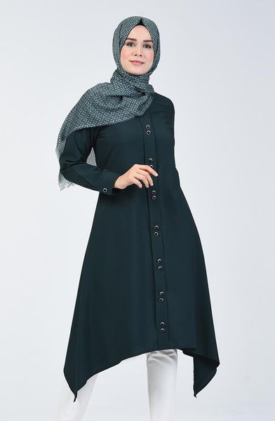 

women's blouses & shirts minahill button detail tunik 3169-03 emerald green, White