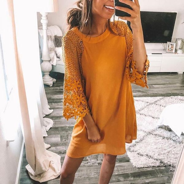 

casual dresses etosell women elegant dress splicing floral hollow out loose, Black;gray